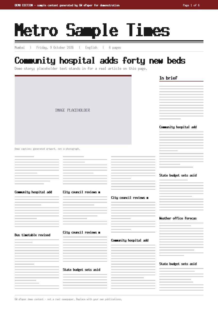 Front page of Metro Sample Times, 9 October 2026