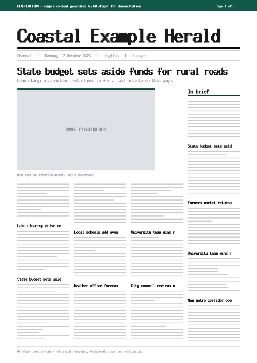 Front page of Coastal Example Herald, 12 October 2026