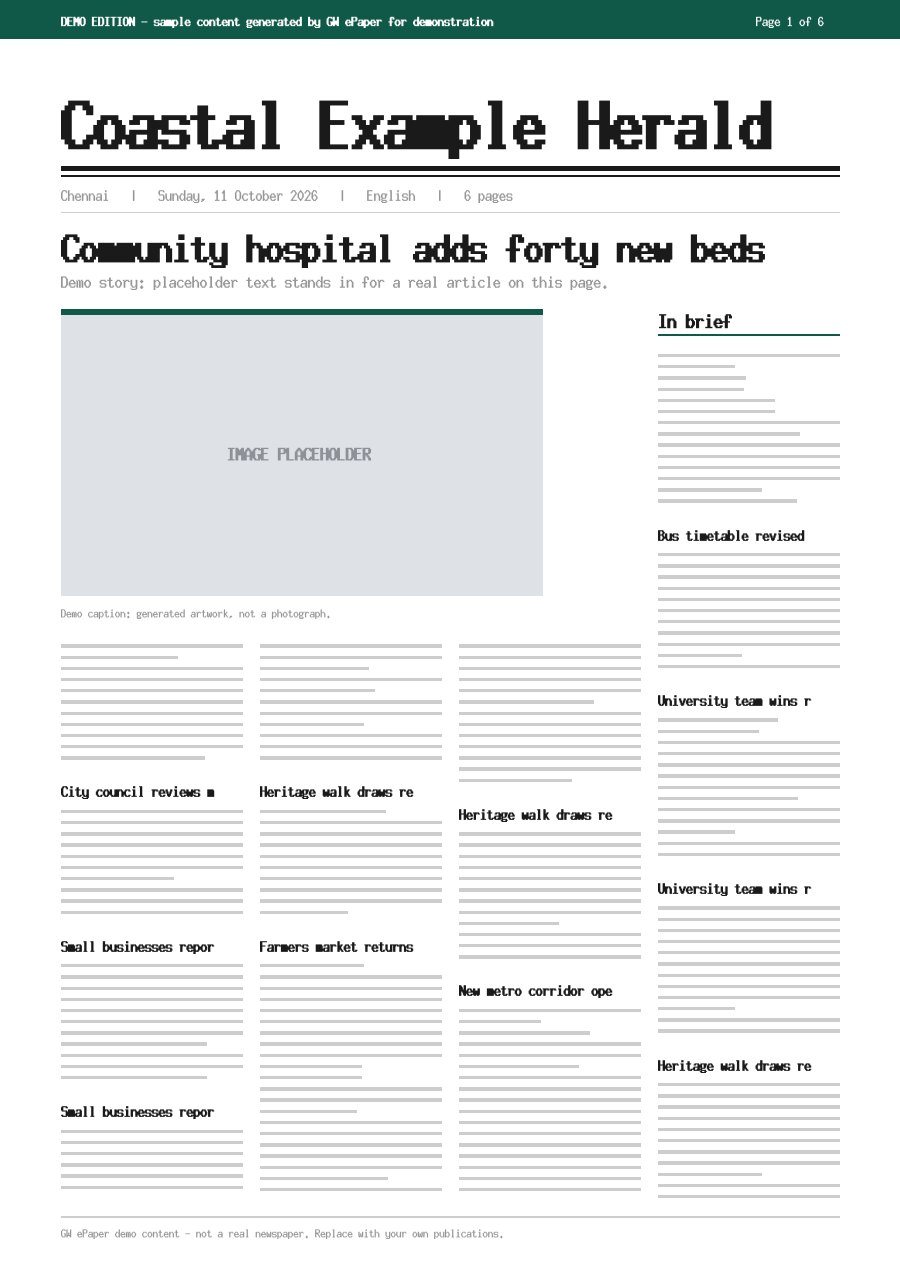Front page of Coastal Example Herald, 11 October 2026